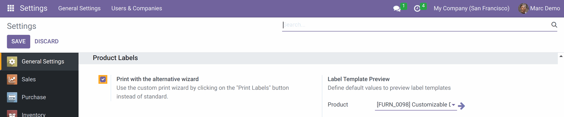 odoo product label replace standart printing wizard