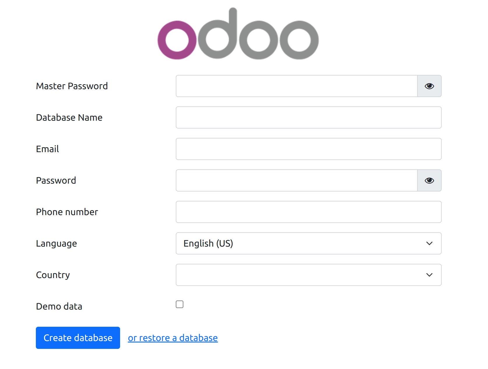 odoo docker new database create
