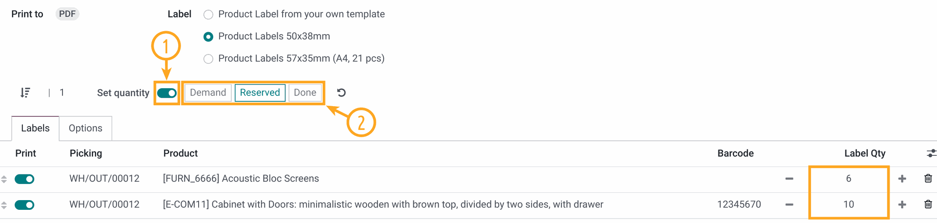 Product label printing from stock transfers in Odoo 17.0