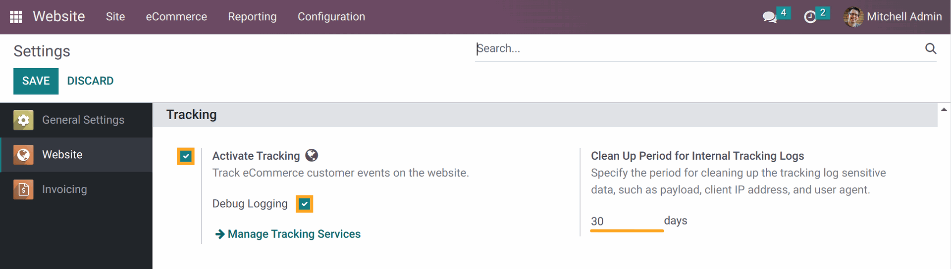 Odoo Website tracking activate in 18.0