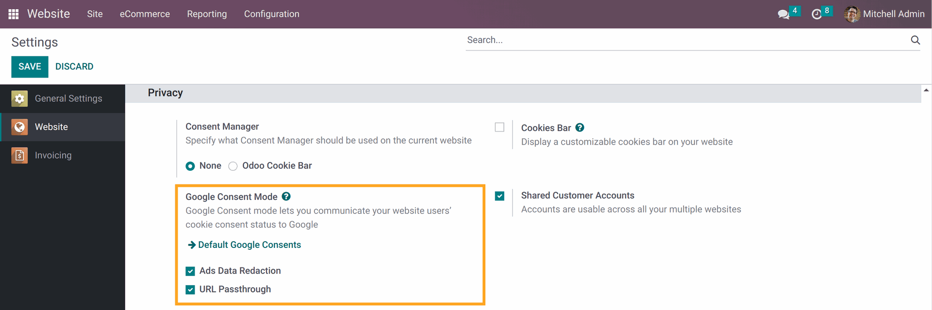 Google Consent Mode setting in Odoo 16.0