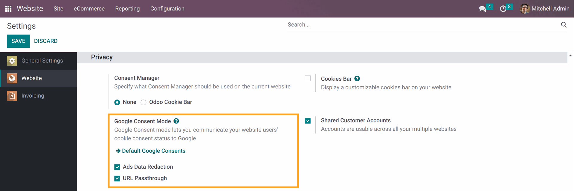 Google Consent Mode setting in Odoo 17.0