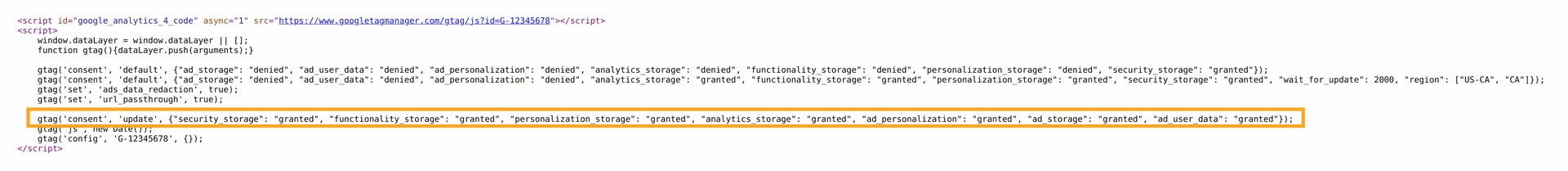 Google Consent Mode Update in gtag script on Odoo 14.0 website