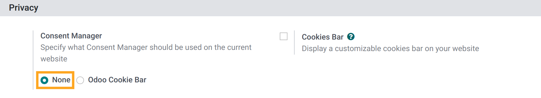 Odoo Consent Manager is not specified for on Odoo 14.0 website