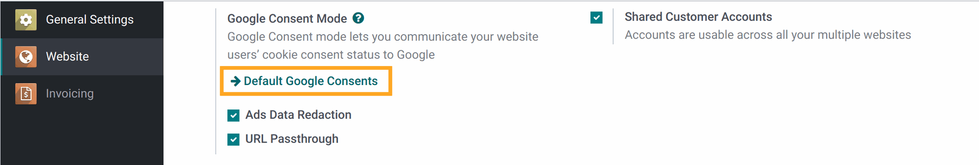 Odoo Google Consent default values in 14.0