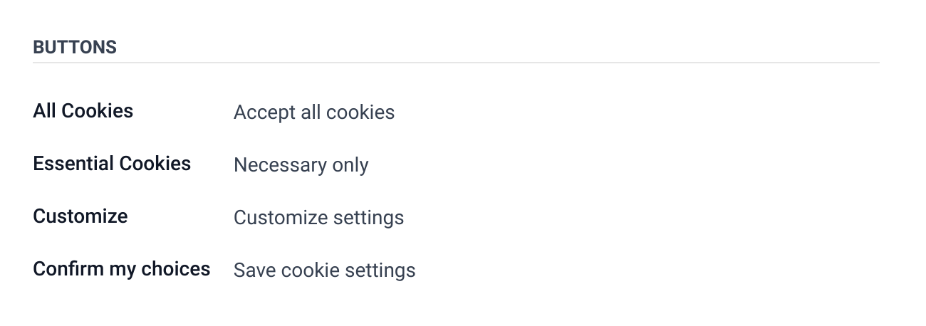 Odoo Cookie Banner Buttons settings in 17.0