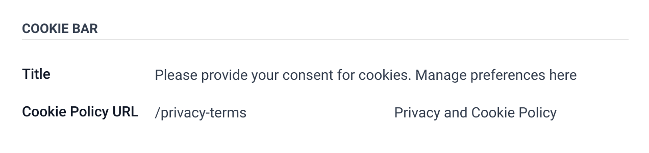 Odoo Cookie Bar settings 17.0